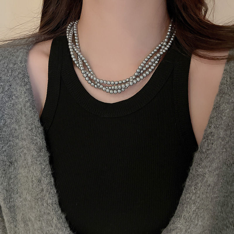 Retro Choker Multi Layer Pearl Necklace Women