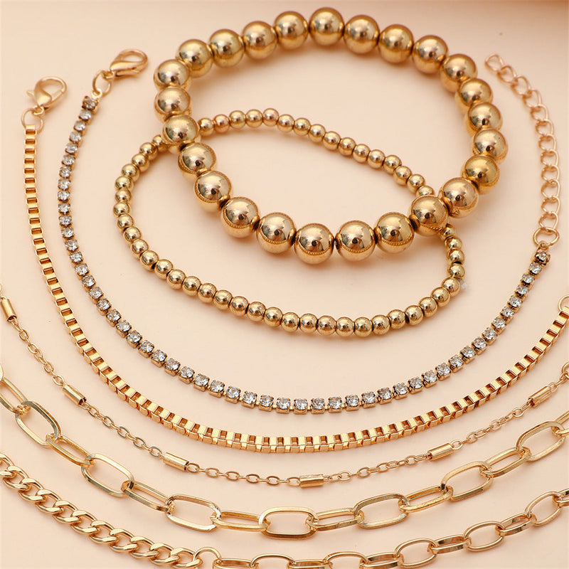 Multi-layer Rhinestone Chain Geometric Hollow Bracelet Set