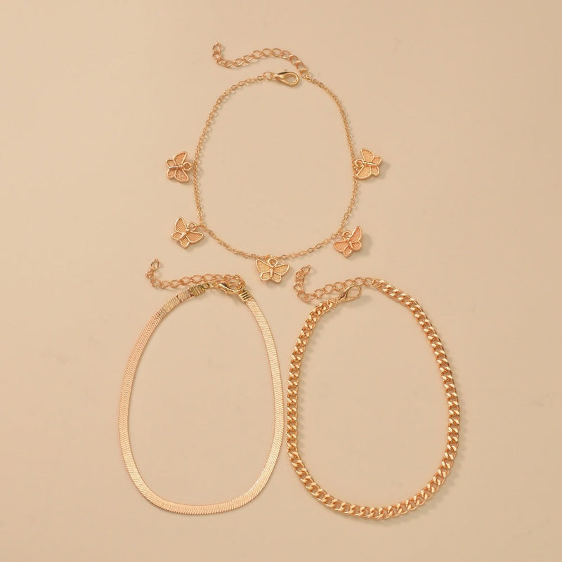 Figaro Chain Geometric Anklet Women Butterfly Tassel Multilayer Foot Chain