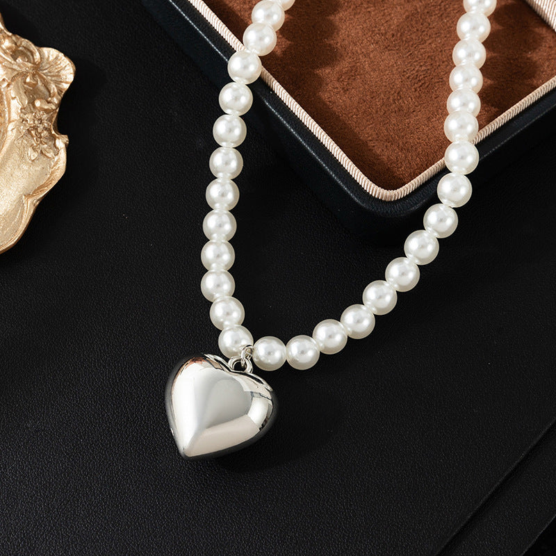 Heart Pearl Beads Chain Choker Necklaces