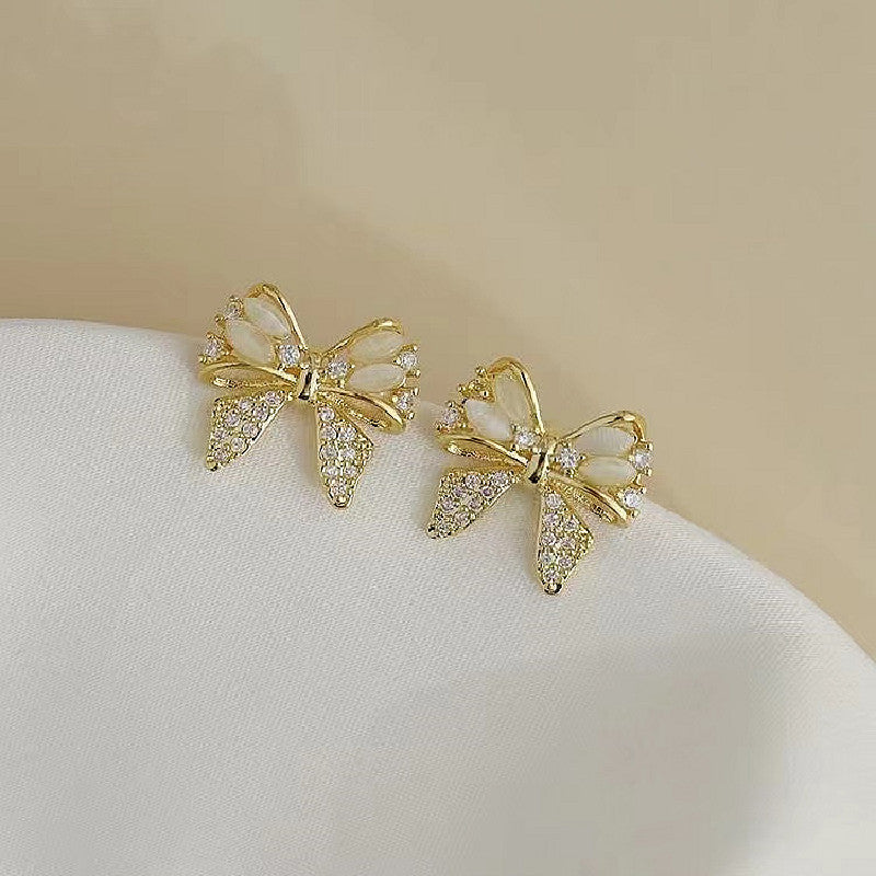 Opal Butterfly Bow Knot Stud Earrings
