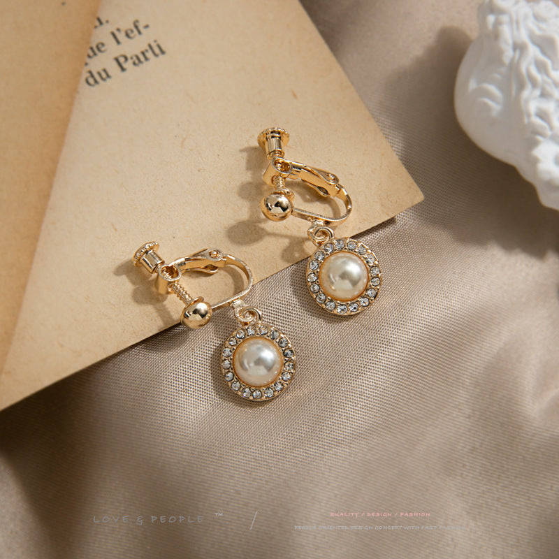 Retro Long Rhinestone Earrings Pearl