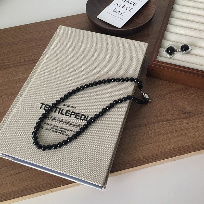 Nature Stone Black Red Beaded agate necklace