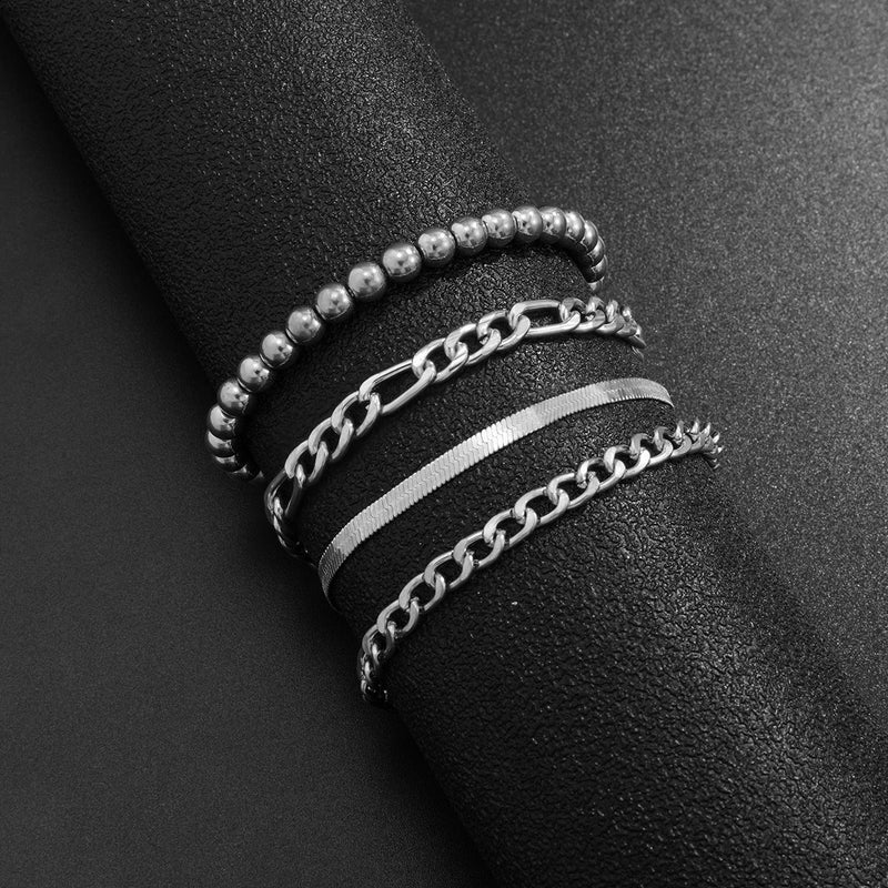 Cuban Rope Chain Bracelet Bangle Set