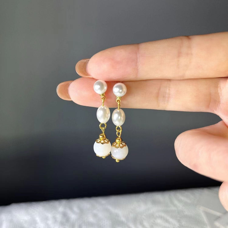 Pearl Simple Long Earrings