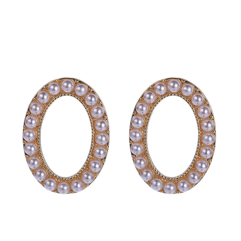 Vintage Pearl Oval Stud Earrings