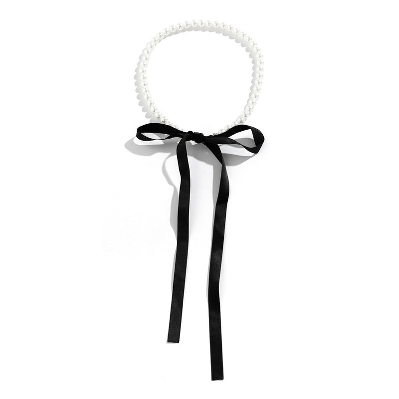 Lace up Velvet Long Pearl Necklace for Women