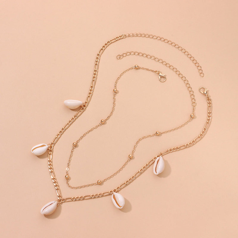 Sea Shell Pendant Bead Chain Choker Necklace