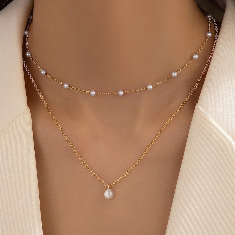 Pearl Pendant Multi-layer Necklace Stylish Women
