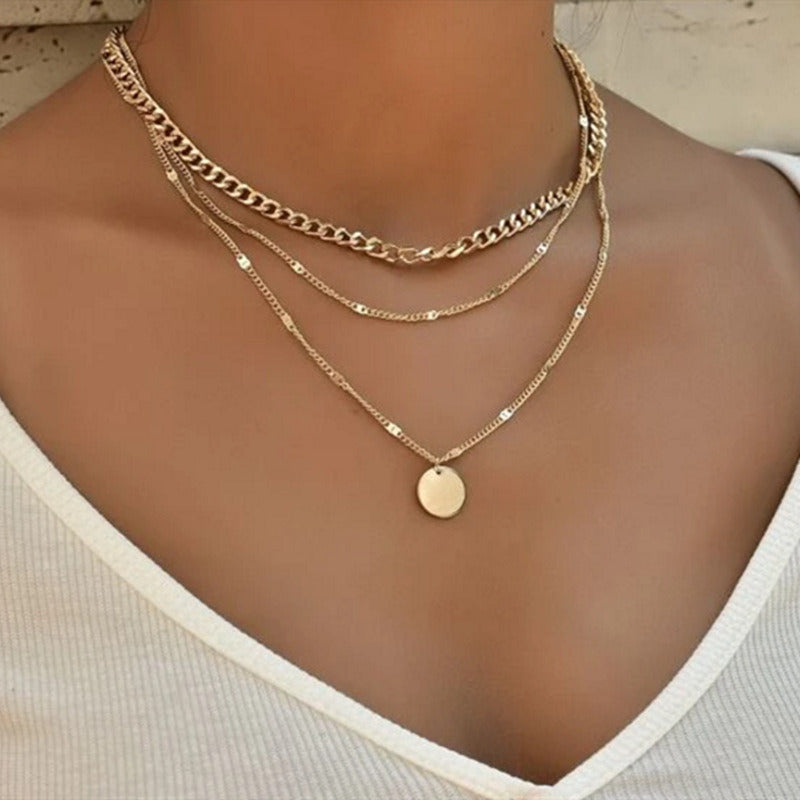 Multi Layer Round Coin Pendant Necklace