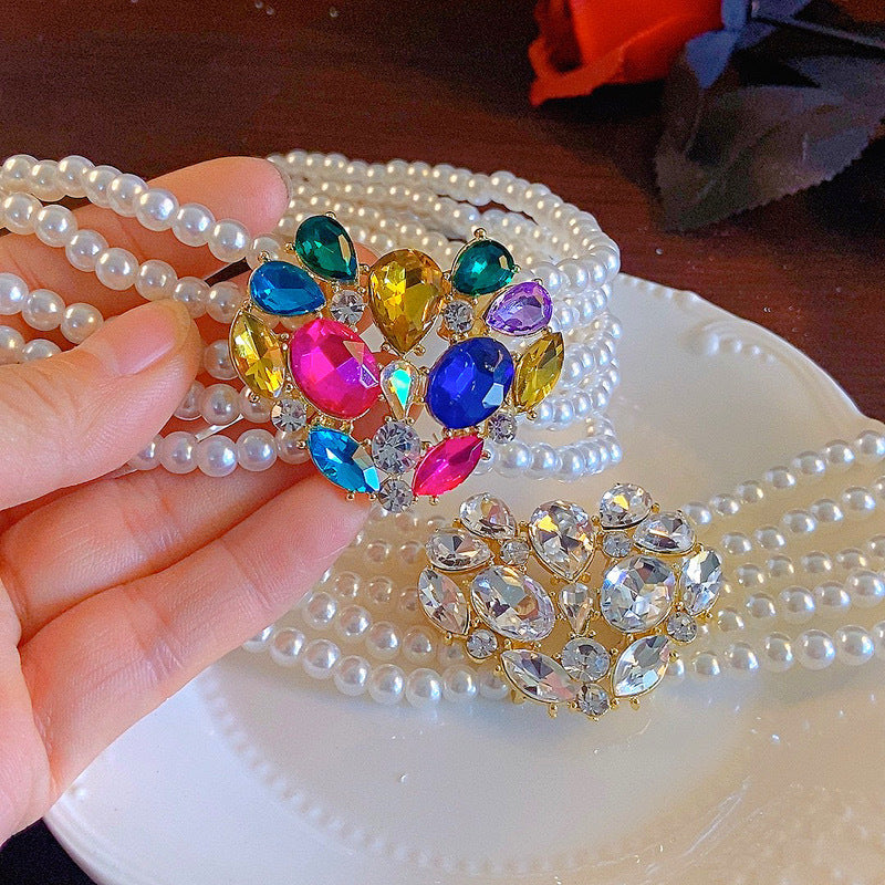 Exaggerated Crystal Colorful Large Heart Pearl Necklace