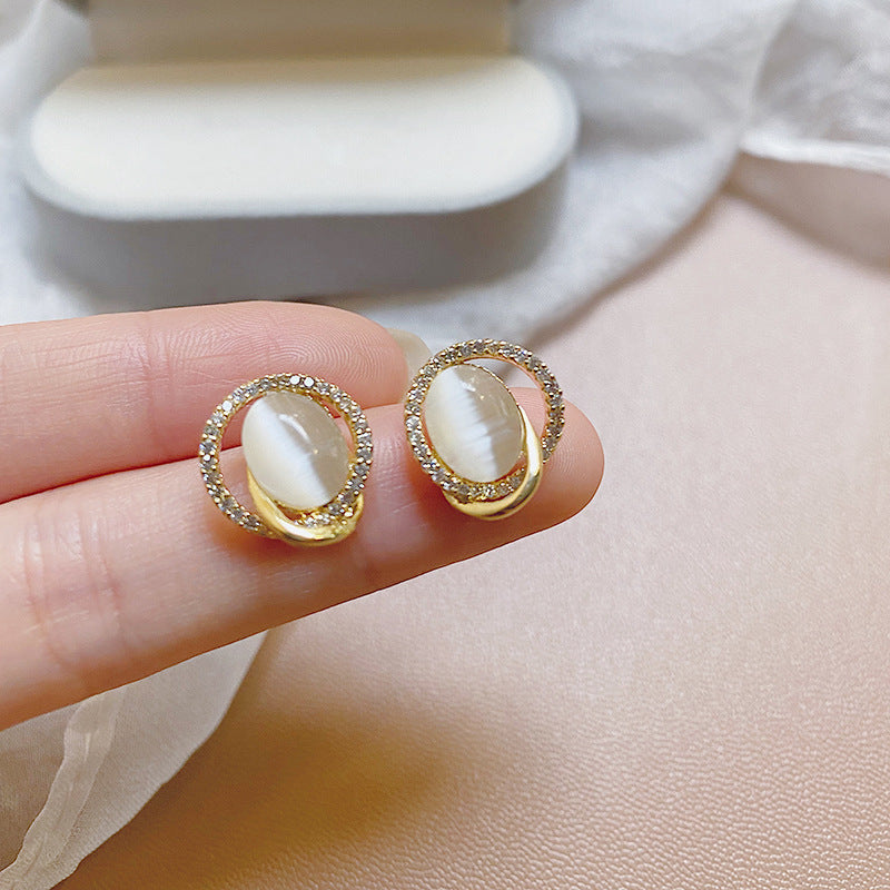 Crystal Round Opal Stud Earrings