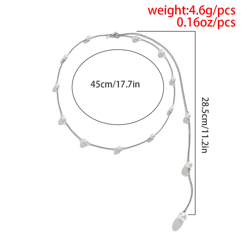 Long Tassel Back Chain Baroque Pearl Bead Necklace