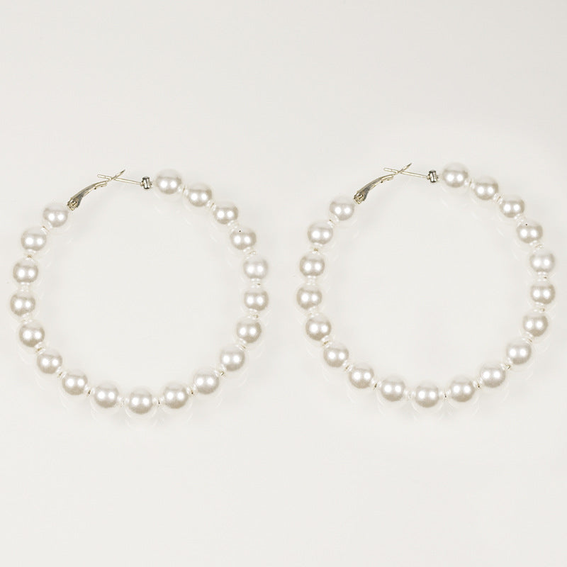 Round Pearl Bead Hoop Earrings