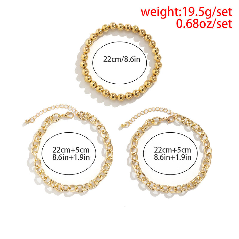 Punk Miami Cuban Chain 3 Layer Thick Chain Beads Anklet Foot Jewelry