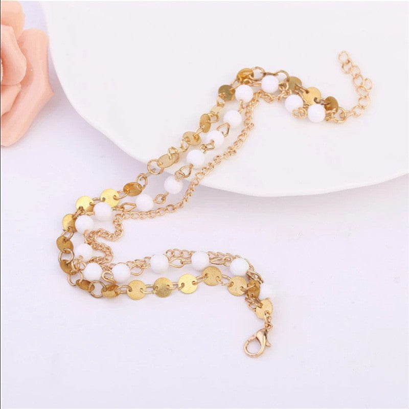 Double Layer Round Disc Bead Anklets Jewelry