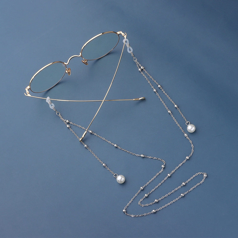 Pearl Tassel Long Glasses Metal Round Bead Chain Face