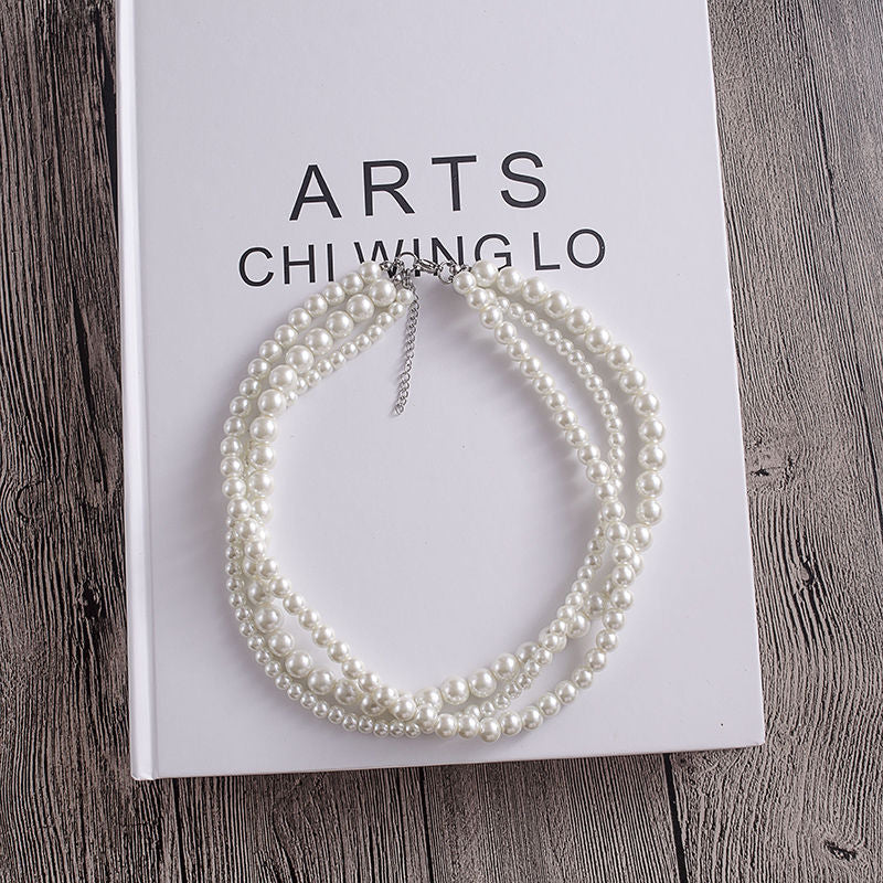 Multilayer Simulated Pearl Choker Necklace for Women