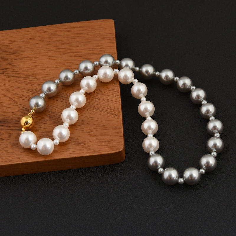 White Grey Pearls Beaded Necklace
