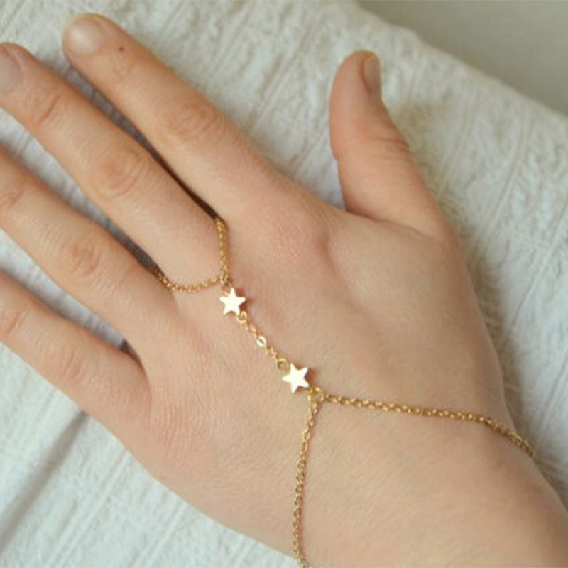Geometric Star Charm Slave Bracelet With Ring