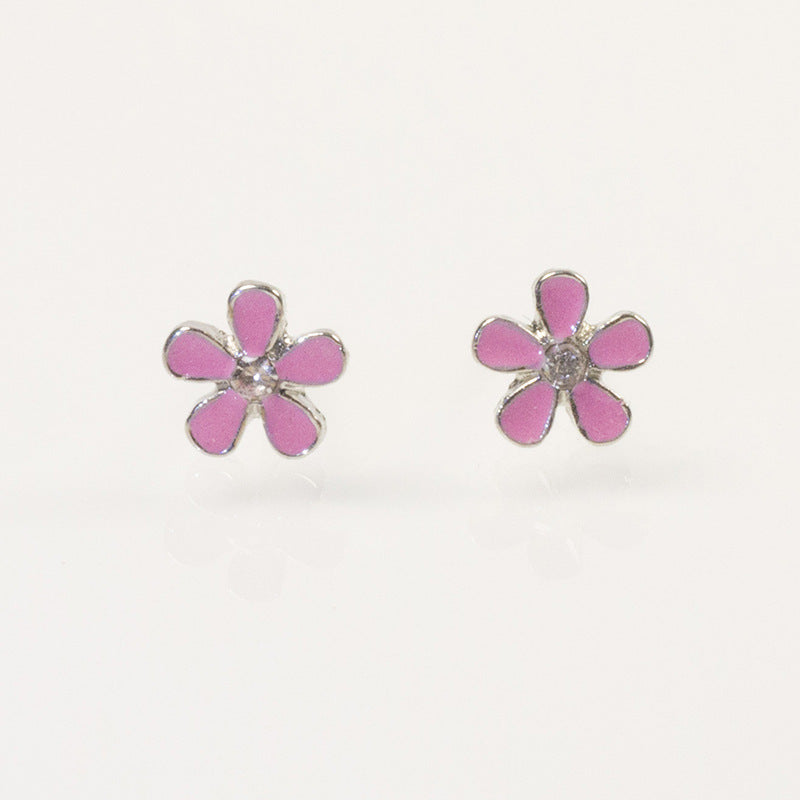 Pink Enamel Flower Earrings