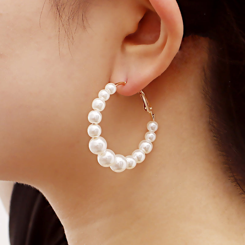 Geometric Large Pearl Hoop Earrings