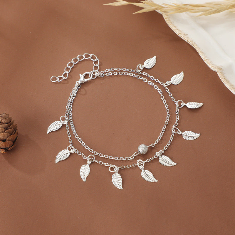 Beach Leaf Shape Layered Tassel Foot Chain