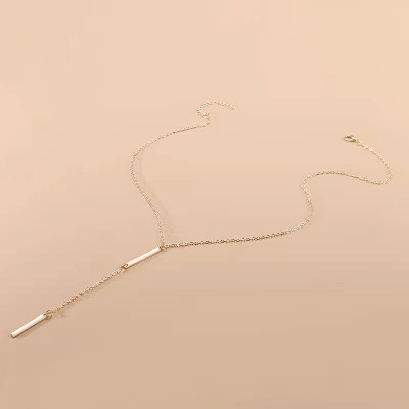 Square Bar Bead Tassel Pendant Necklace