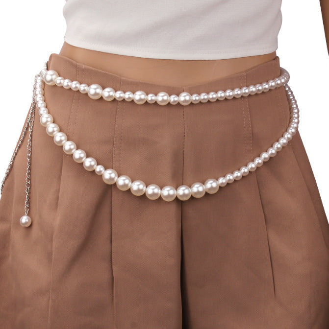 Sexy Body Chain Double-Layer Imitation Pearl Waist Chain