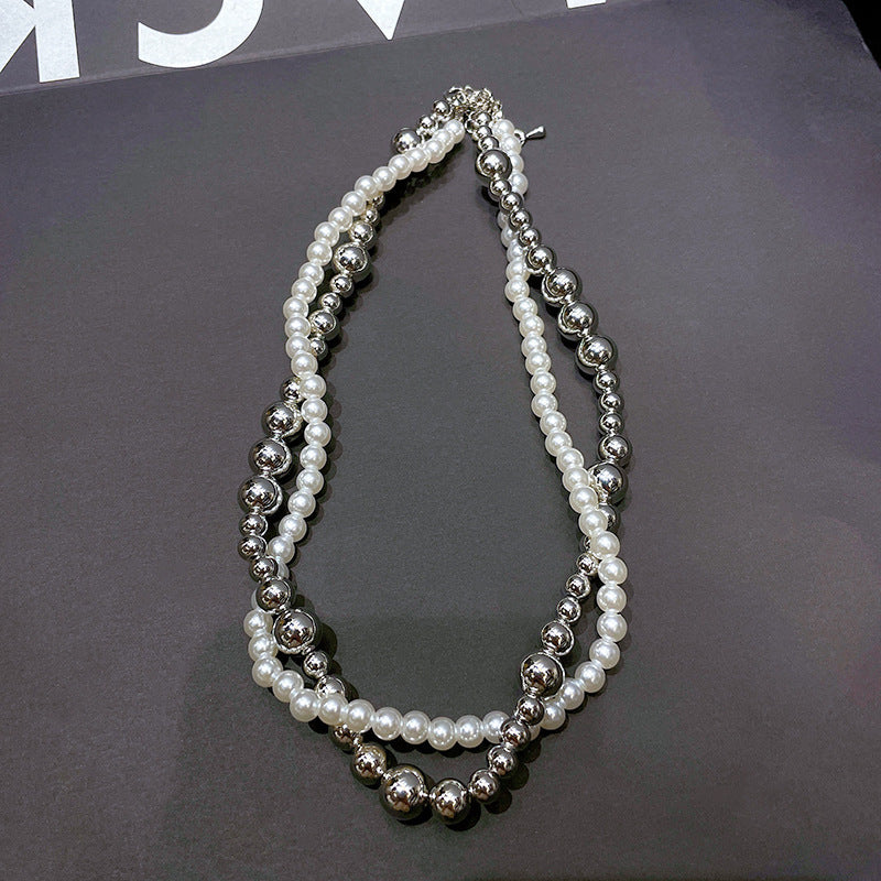 Imitation Pearl Wrapped Necklace Double Layer