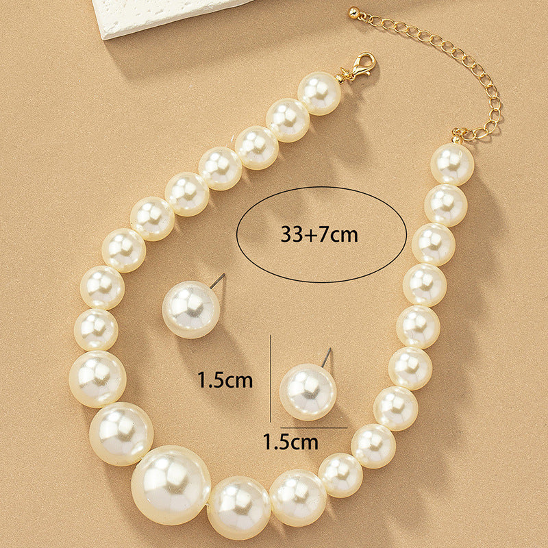 Romantic Style Chunky Pearl Earrings Necklace Set