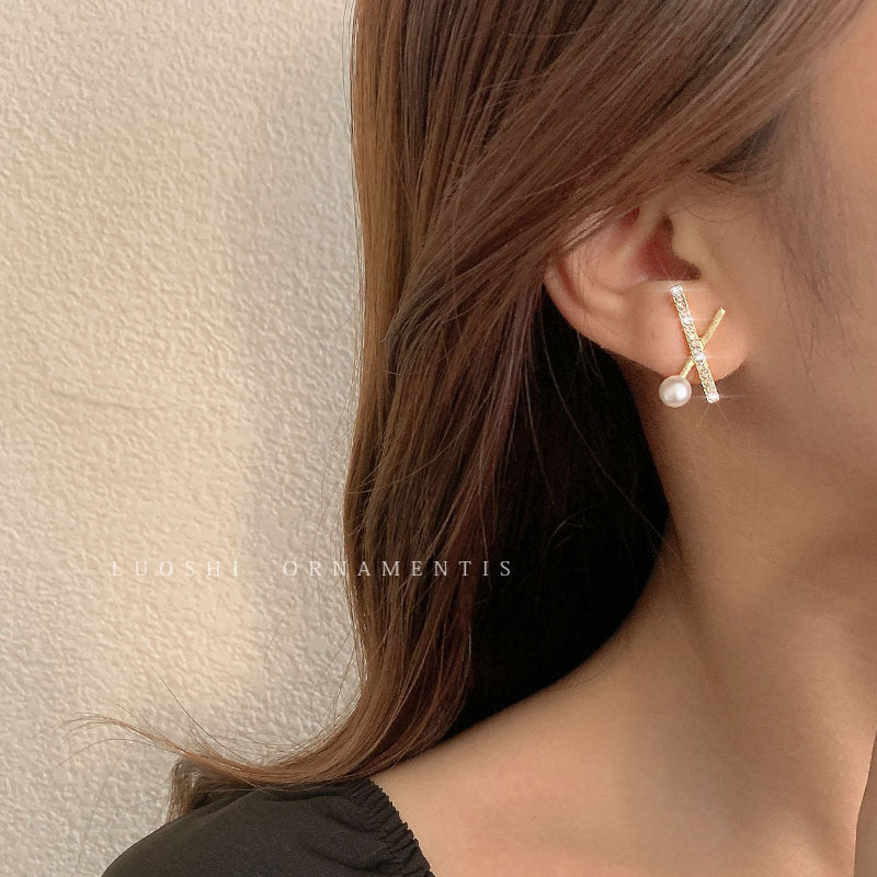 Rhinestone Geometric Pearl Earrings