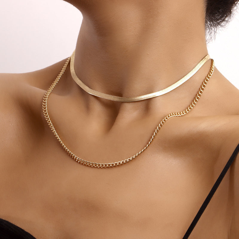 Herringbone Rope Twist Double Chain Layered Necklace