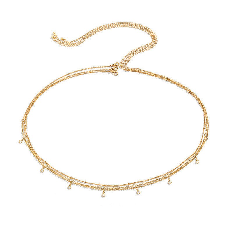 Sexy Rhinestone Double-layer Body Waist Chain