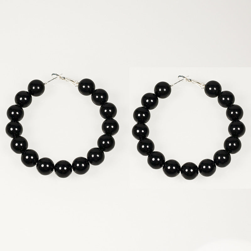 Round Pearl Bead Hoop Earrings