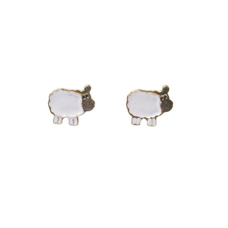 White Enamel Sheep Stud Earring