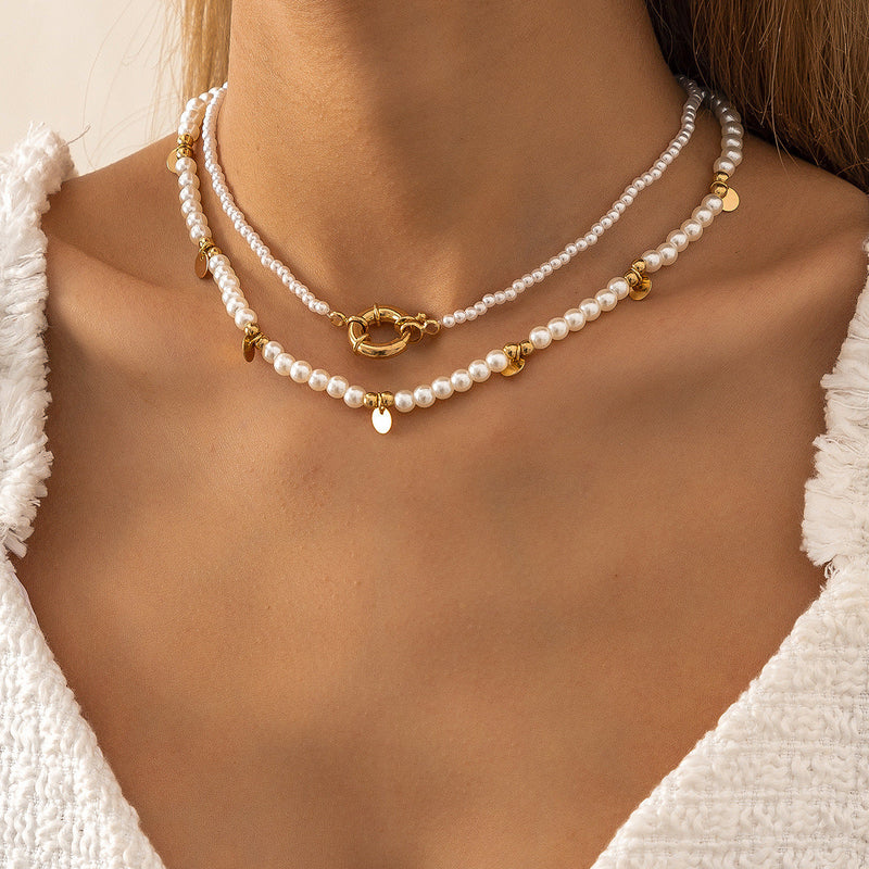 Imitation Pearl Geometric Pendant Necklace