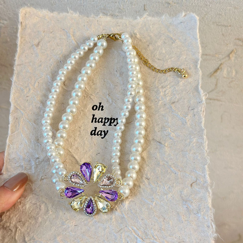 Women Wedding Party Sweet Colorful Crystal Flower Necklace