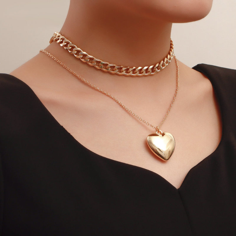 Double Layered Heart Pendant Necklace