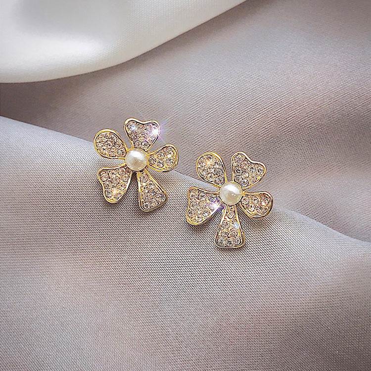 Classic Floral Rhinestone Stud Earrings