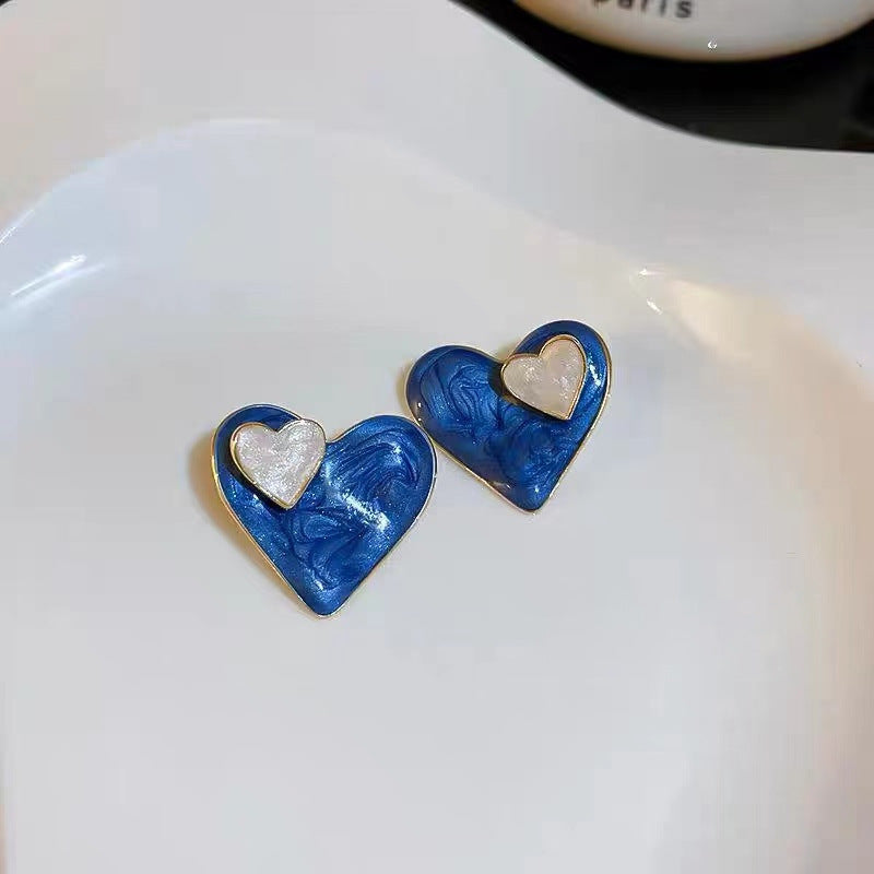 Sweet Enamel Blue Heart Earrings