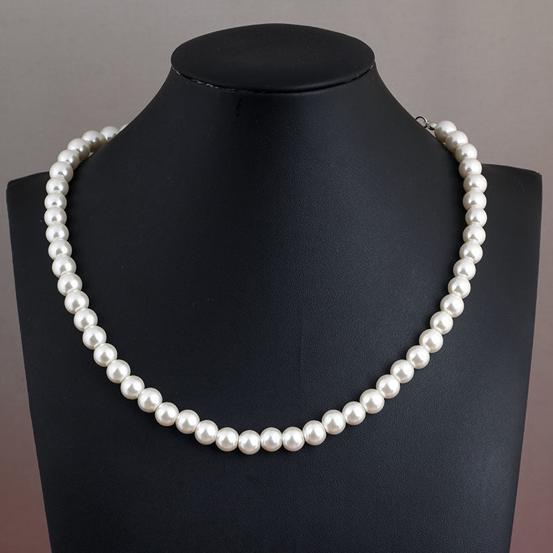 Round White Simulated Glass Pearl Necklace Strand