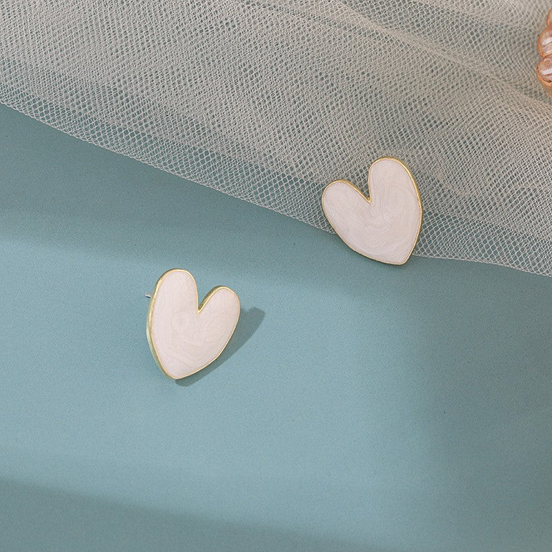 White Enamel Heart Love Stud Earrings