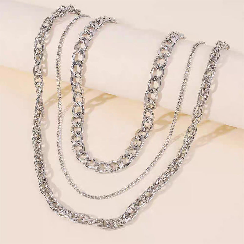 Layered Cuban Chain Necklace 3Pcs Thick Chunky