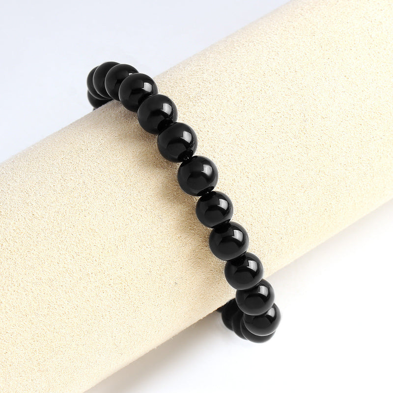 Black Glass Bead Elastic Bracelets
