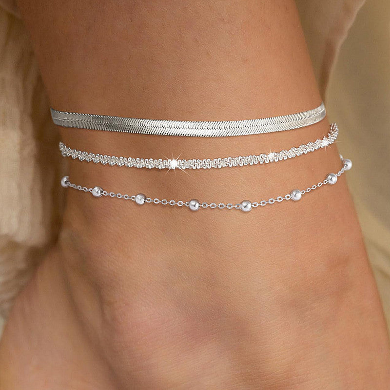 Round Beads Link Chain Anklet Jewelry