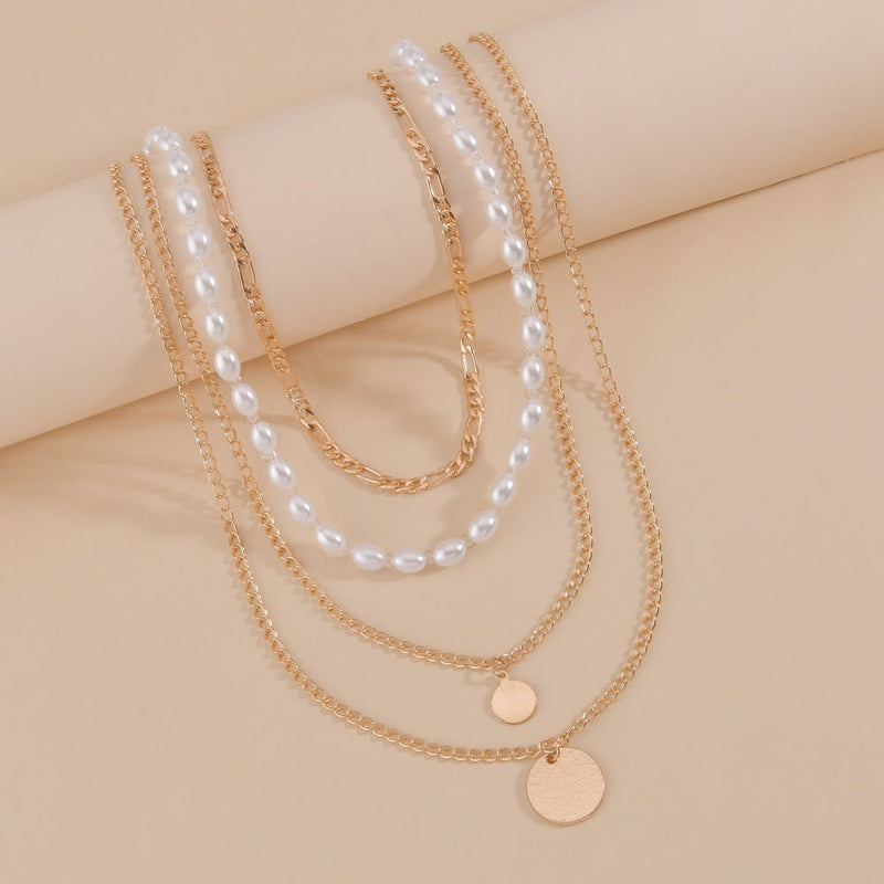 Boho Jewelry White Pearl Multi Layer Necklace