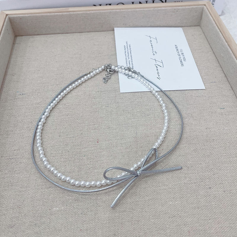 Beaded BowKnot Necklace Lovely Pearl Chokers Necklace