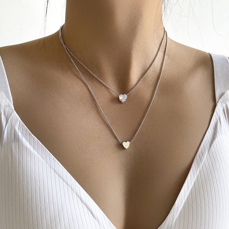 Pearl Heart Pendant Necklace Chain Choker Double Layer
