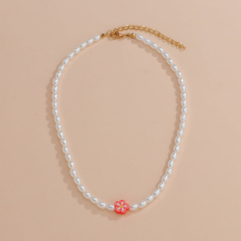 Polymer Clay Colorful Flower Pearl Necklace